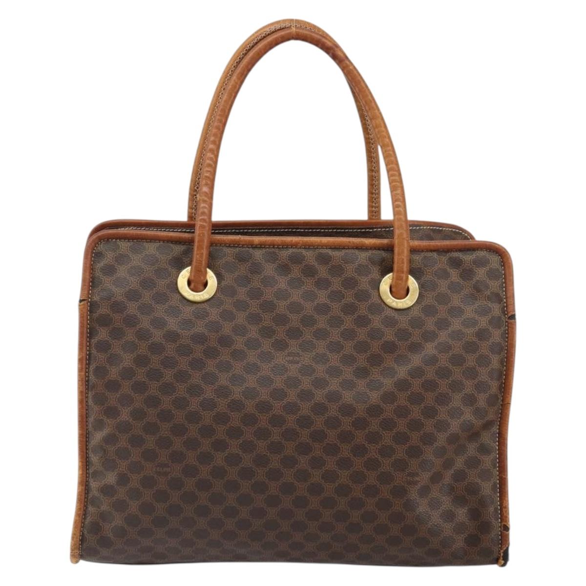 CELINE Macadam Canvas Tote Bag PVC Leather Brown Gold Auth 162039