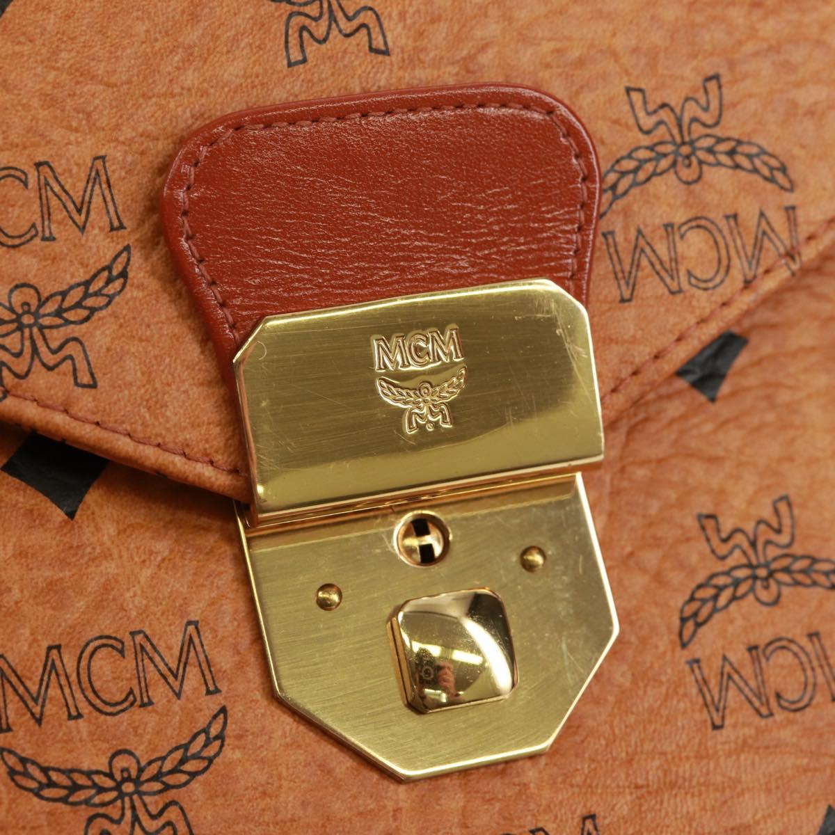MCM Vicetos Logogram Business Bag PVC Leather Brown Gold Auth 162044
