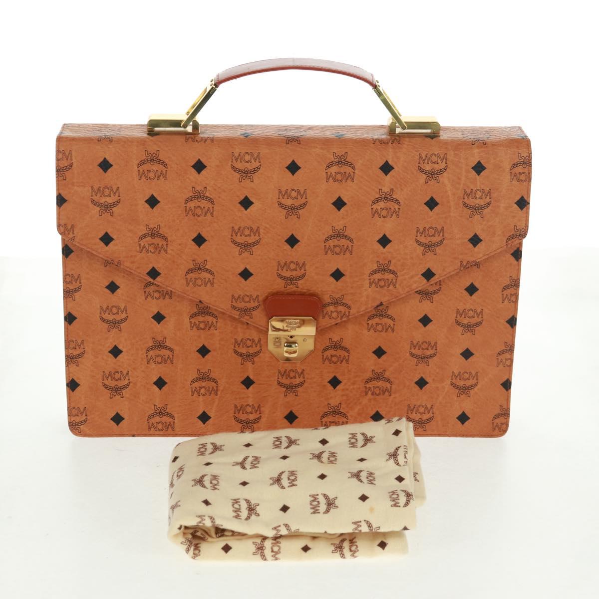 MCM Vicetos Logogram Business Bag PVC Leather Brown Gold Auth 162044
