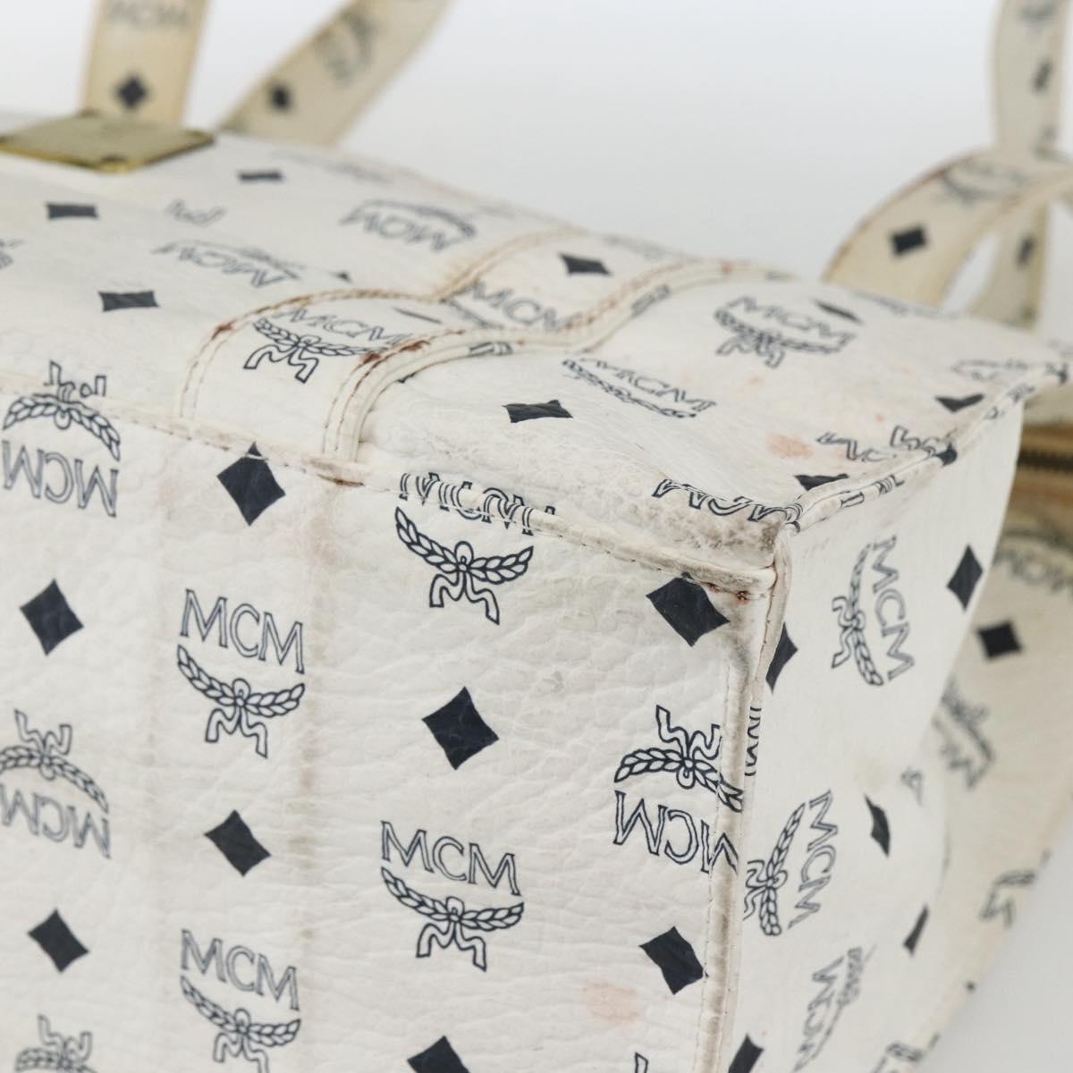 MCM Logogram Vicetos Tote Bag PVC Leather White Gold Auth 162045
