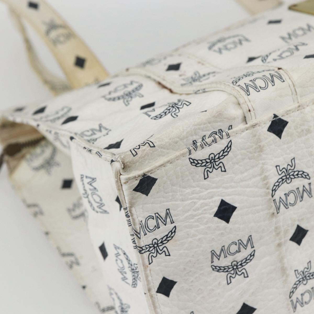 MCM Logogram Vicetos Tote Bag PVC Leather White Gold Auth 162045