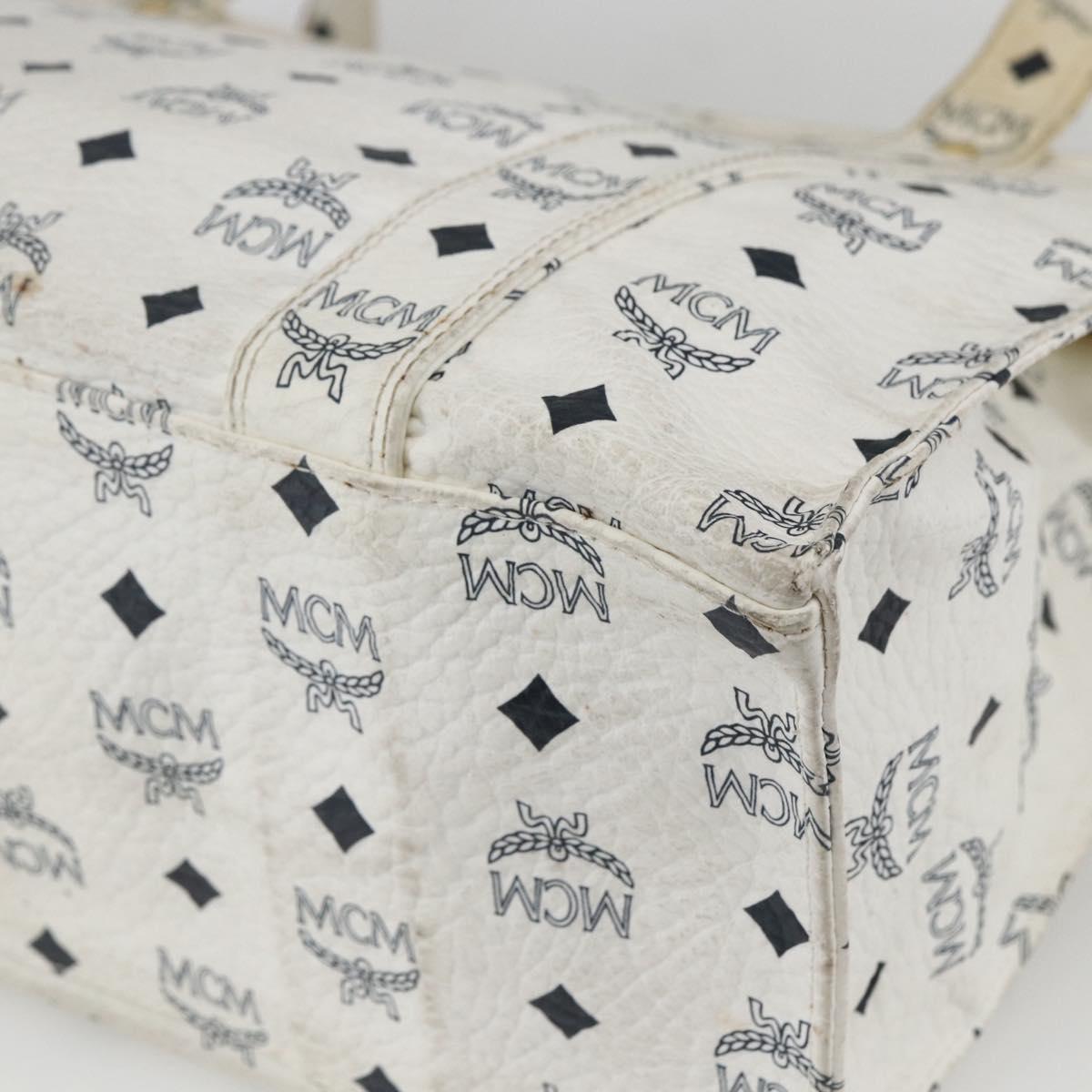 MCM Logogram Vicetos Tote Bag PVC Leather White Gold Auth 162045