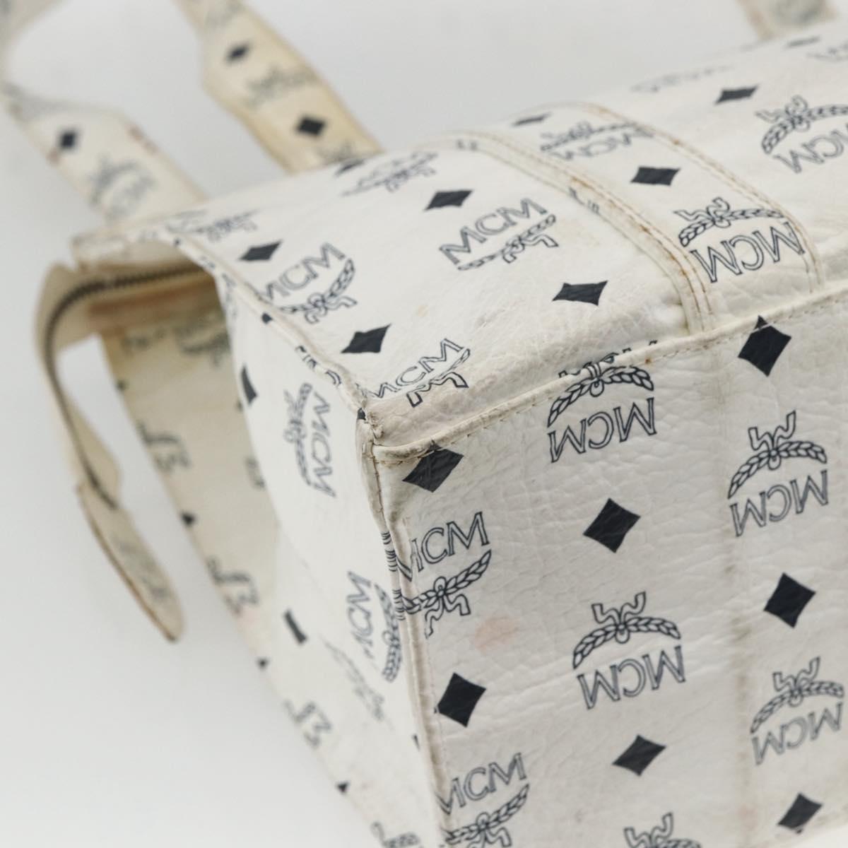 MCM Logogram Vicetos Tote Bag PVC Leather White Gold Auth 162045