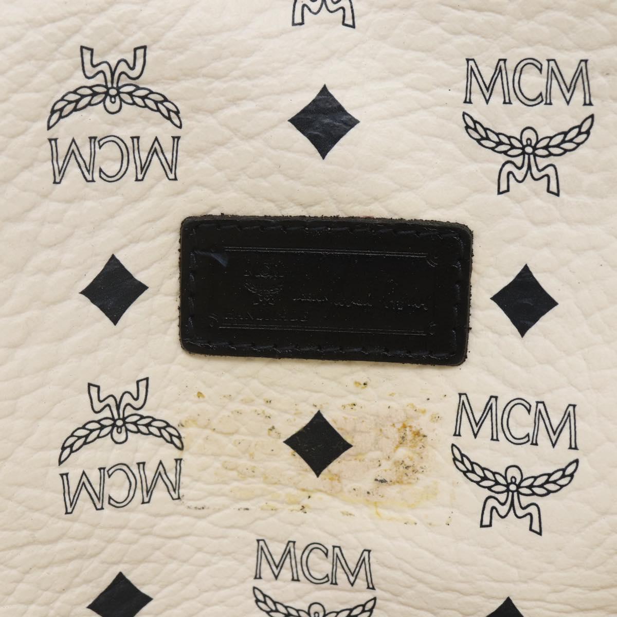 MCM Logogram Vicetos Tote Bag PVC Leather White Gold Auth 162045