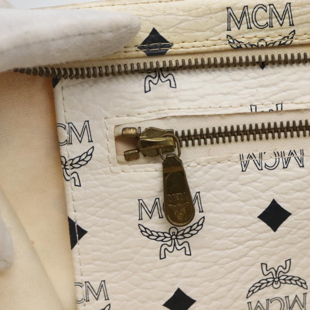 MCM Logogram Vicetos Tote Bag PVC Leather White Gold Auth 162045