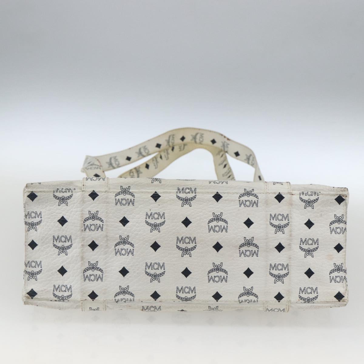 MCM Logogram Vicetos Tote Bag PVC Leather White Gold Auth 162045