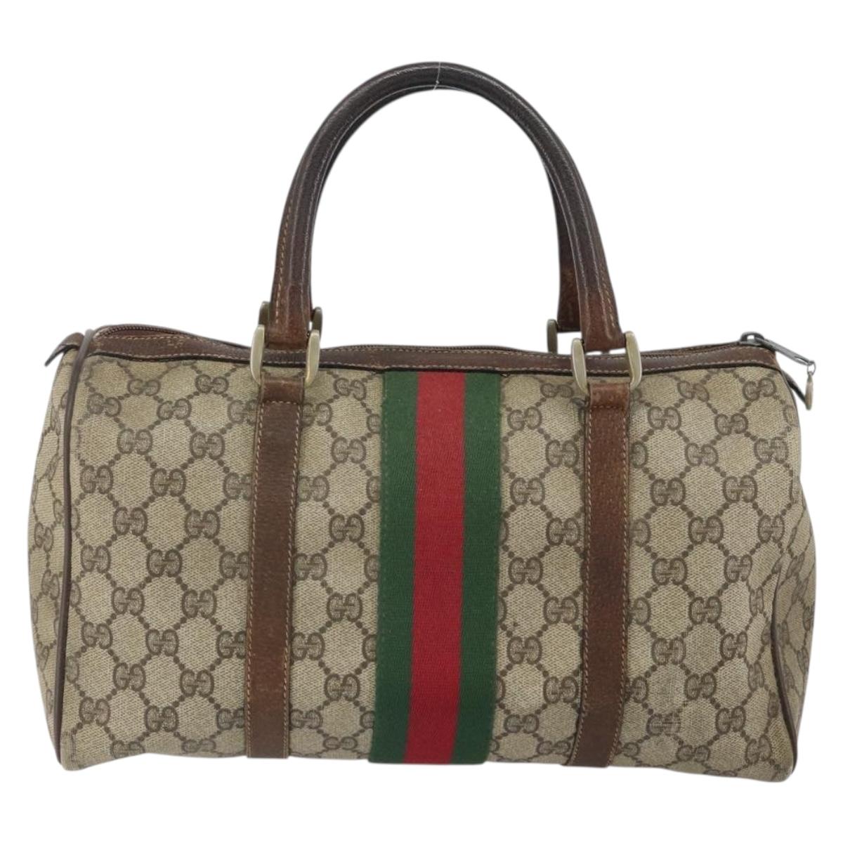 GUCCI GG Supreme Web Sherry Line Bag PVC Beige Gold 012 3842 33 39 Auth 162096