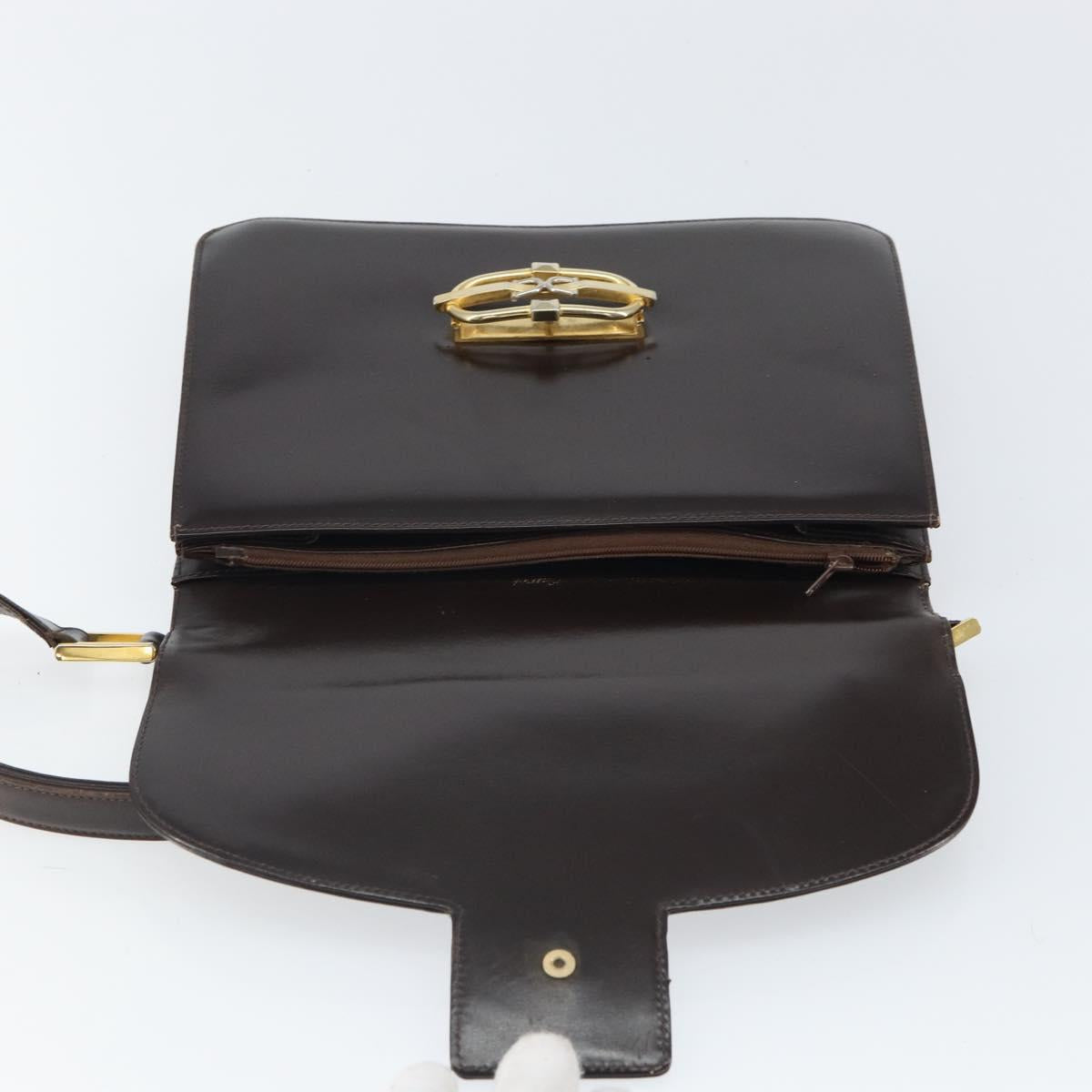GUCCI Shoulder Bag Leather Brown Gold Auth 162097