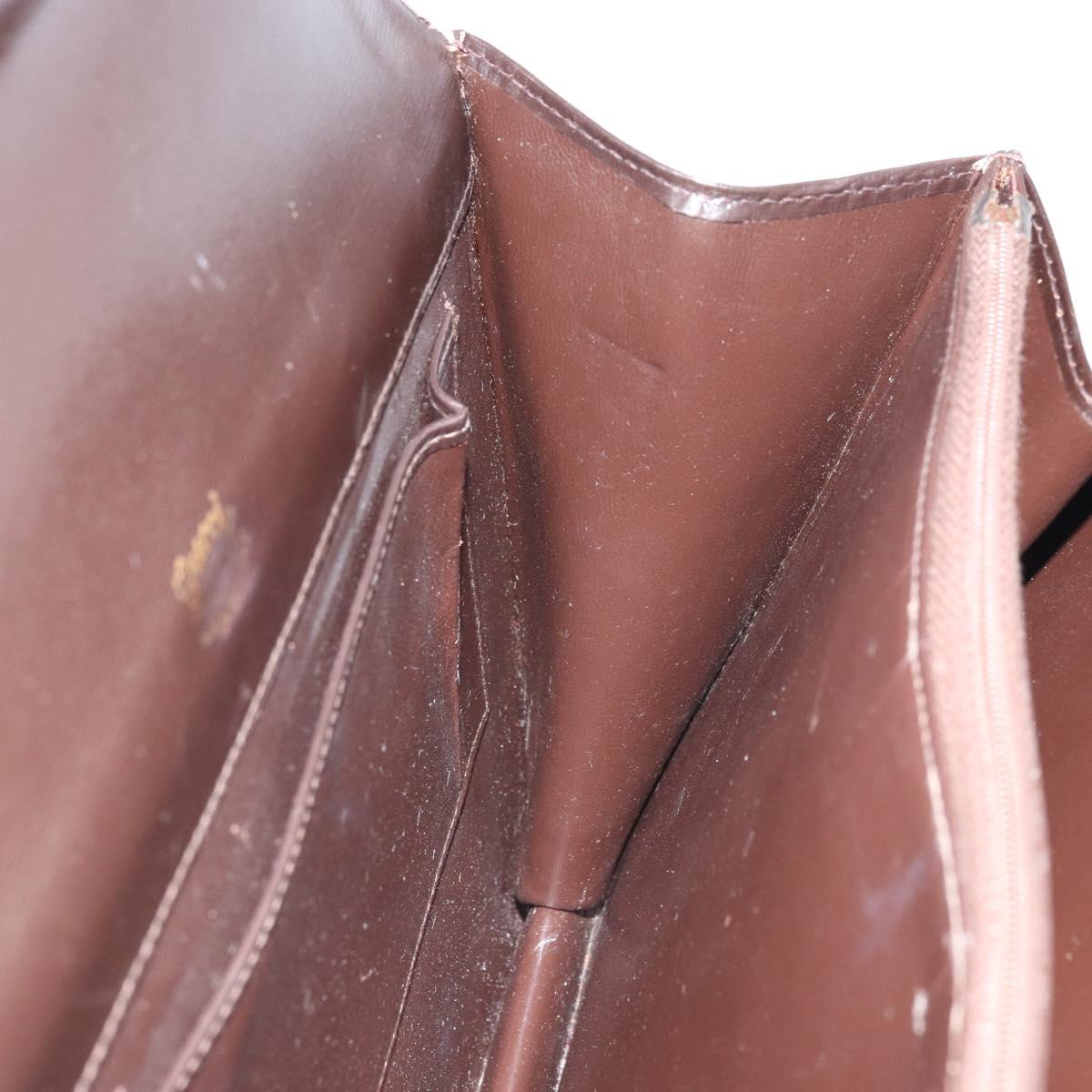 GUCCI Shoulder Bag Leather Brown Gold Auth 162097
