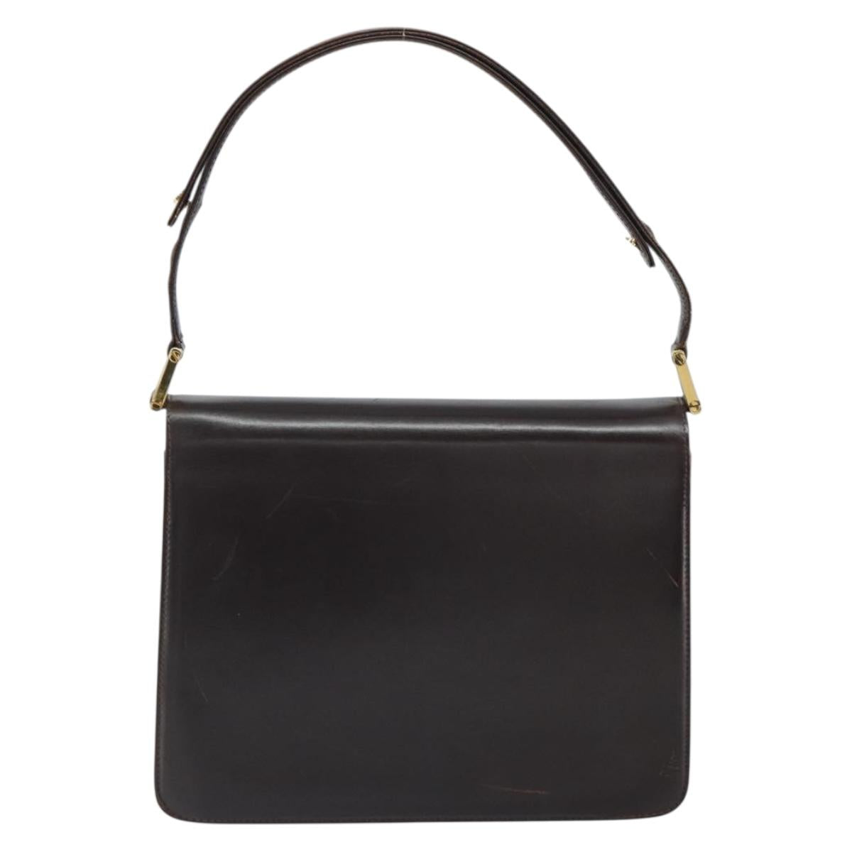 GUCCI Shoulder Bag Leather Brown Gold Auth 162097