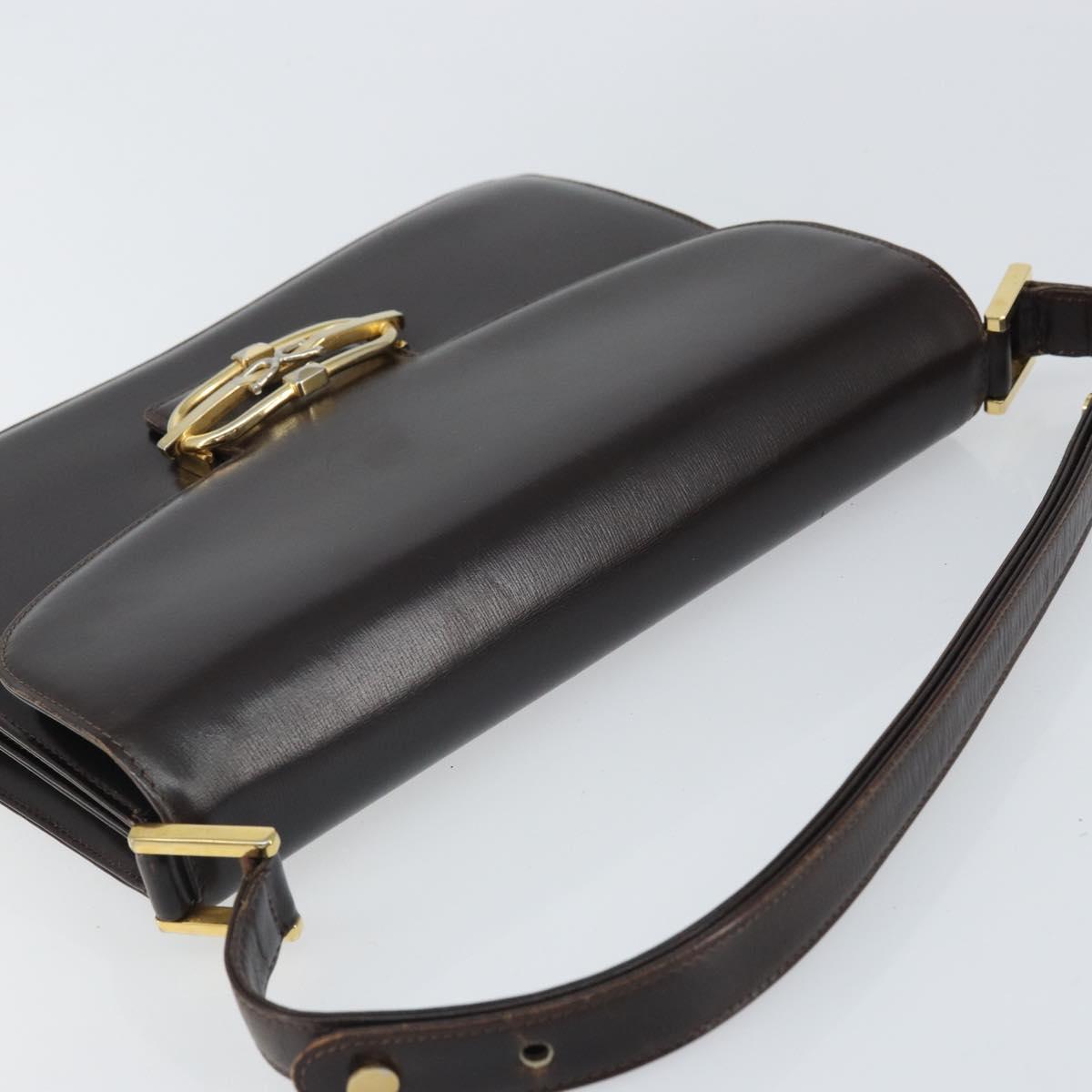 GUCCI Shoulder Bag Leather Brown Gold Auth 162097