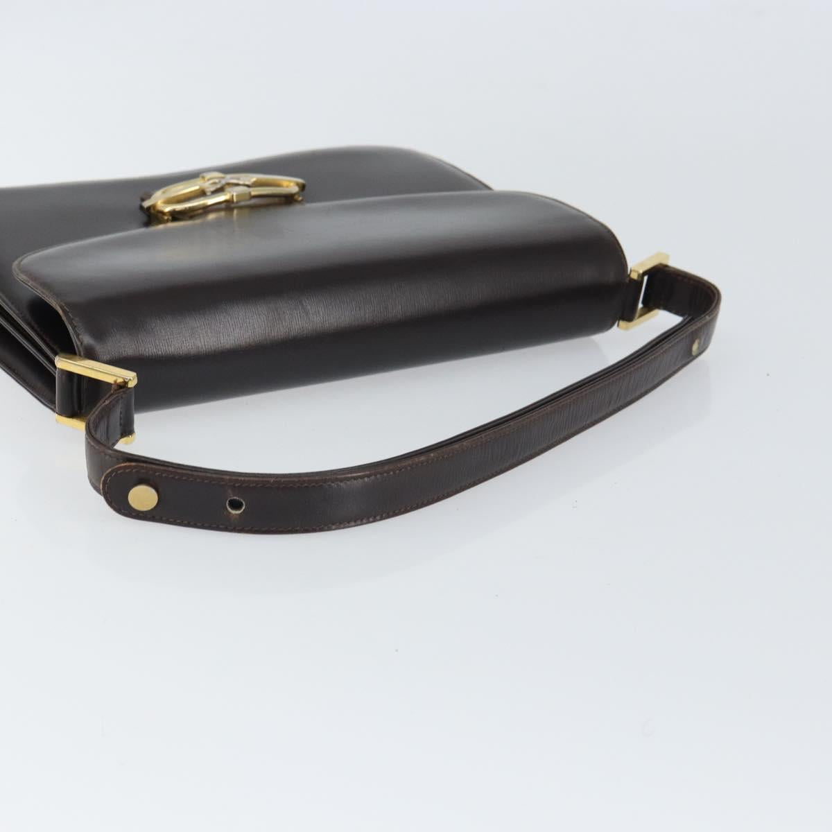 GUCCI Shoulder Bag Leather Brown Gold Auth 162097