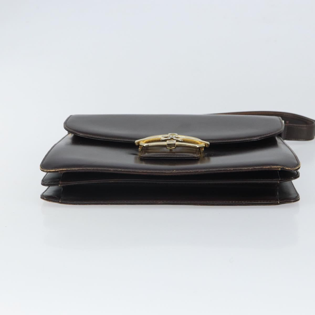 GUCCI Shoulder Bag Leather Brown Gold Auth 162097