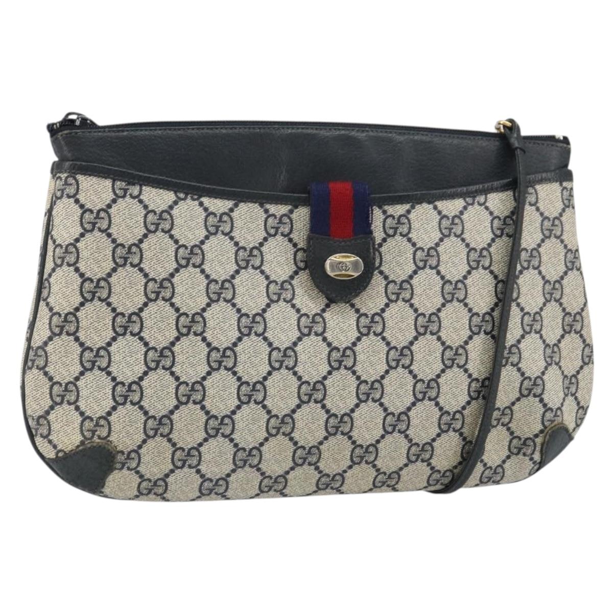 GUCCI GG Supreme Sherry Line Shoulder Bag PVC Navy Gold Auth 162100