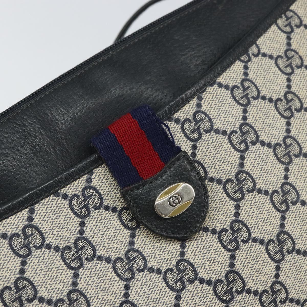 GUCCI GG Supreme Sherry Line Shoulder Bag PVC Navy Gold Auth 162100