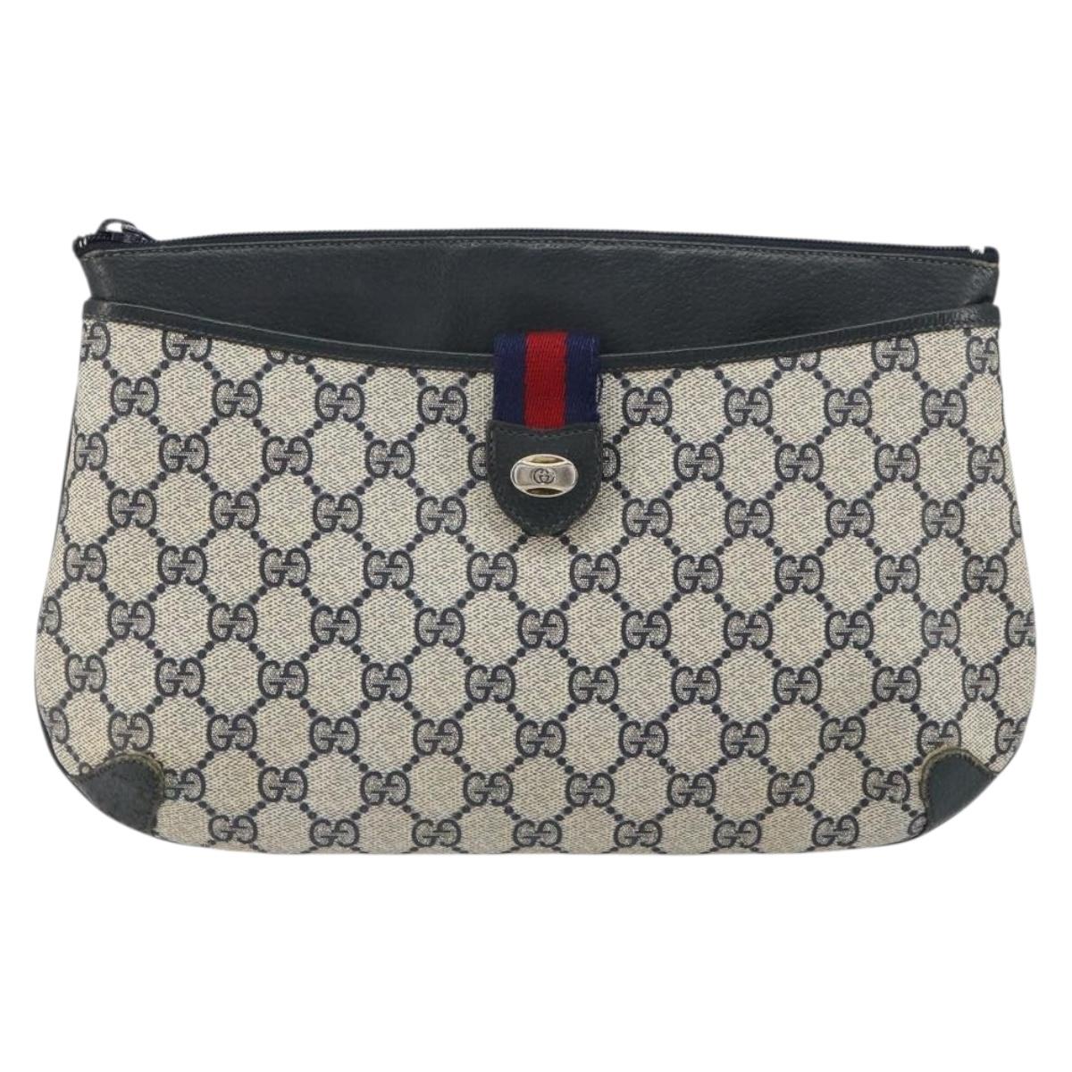 GUCCI GG Supreme Sherry Line Shoulder Bag PVC Navy Gold Auth 162100