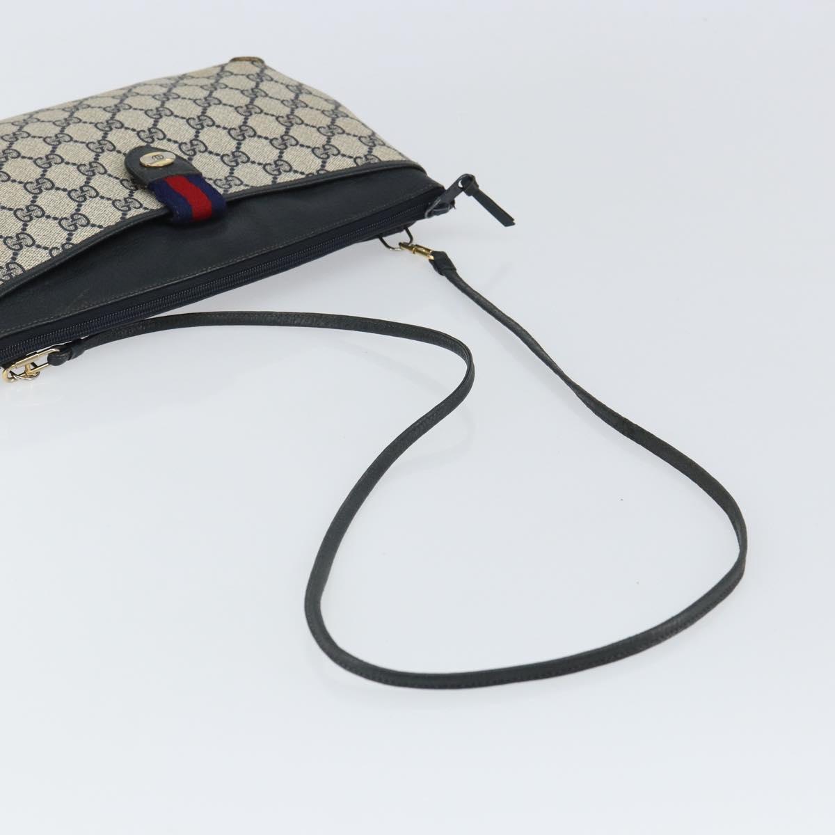 GUCCI GG Supreme Sherry Line Shoulder Bag PVC Navy Gold Auth 162100