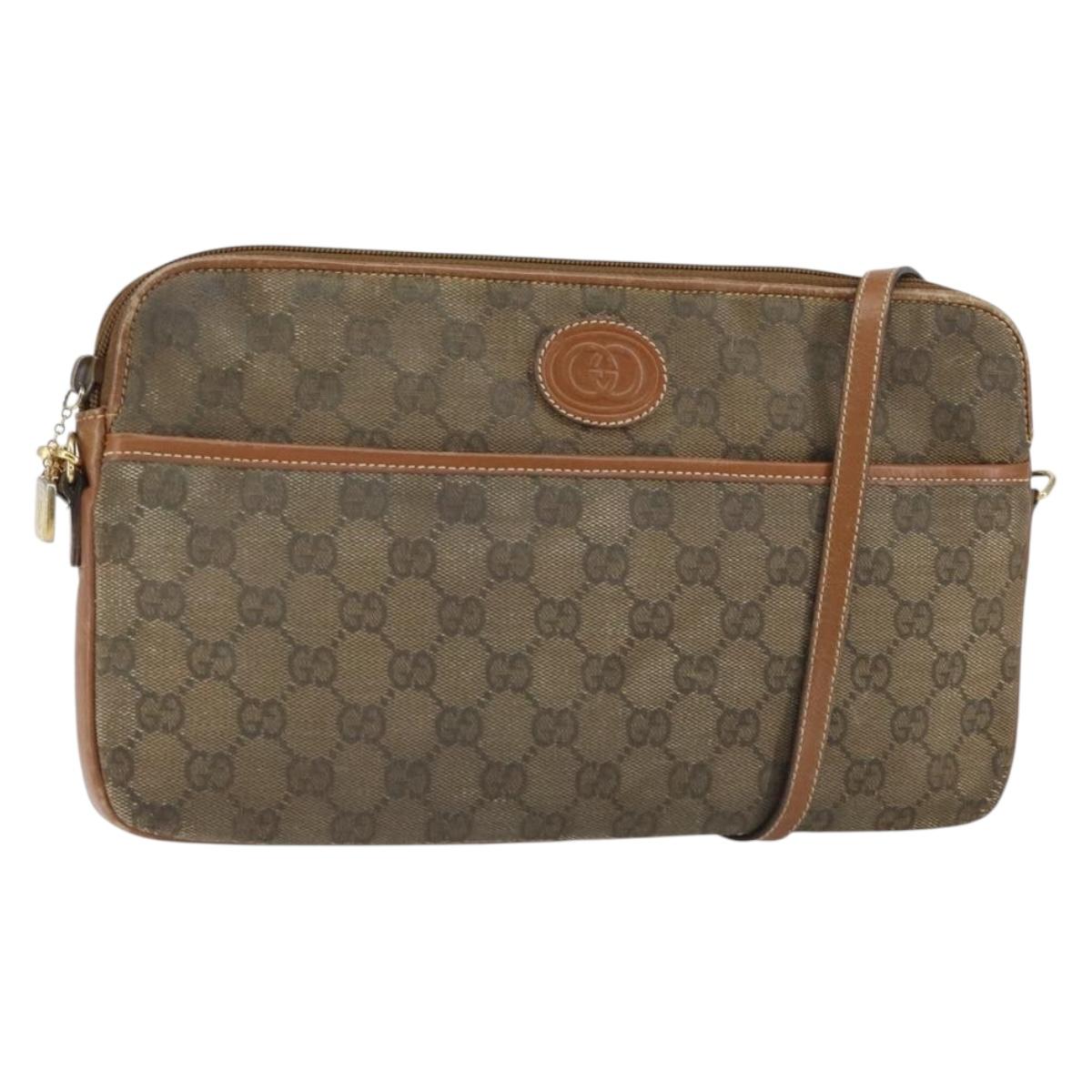 GUCCI GG Canvas Shoulder Bag Brown Gold Auth 162101