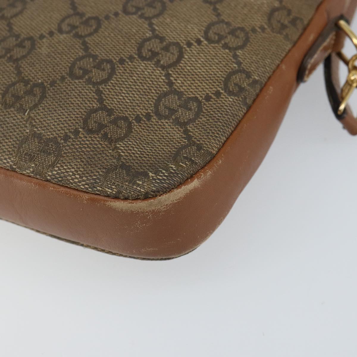 GUCCI GG Canvas Shoulder Bag Brown Gold Auth 162101