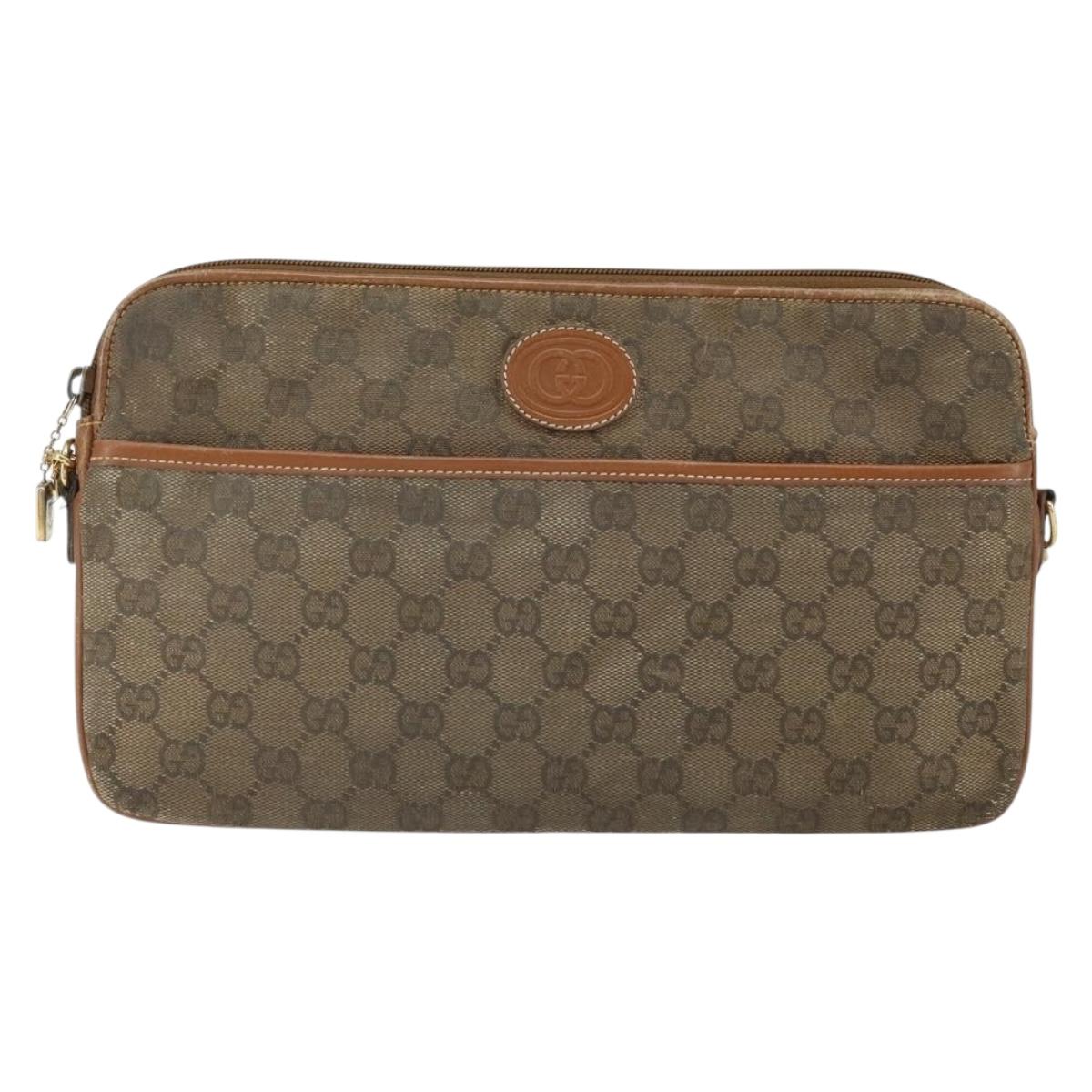 GUCCI GG Canvas Shoulder Bag Brown Gold Auth 162101