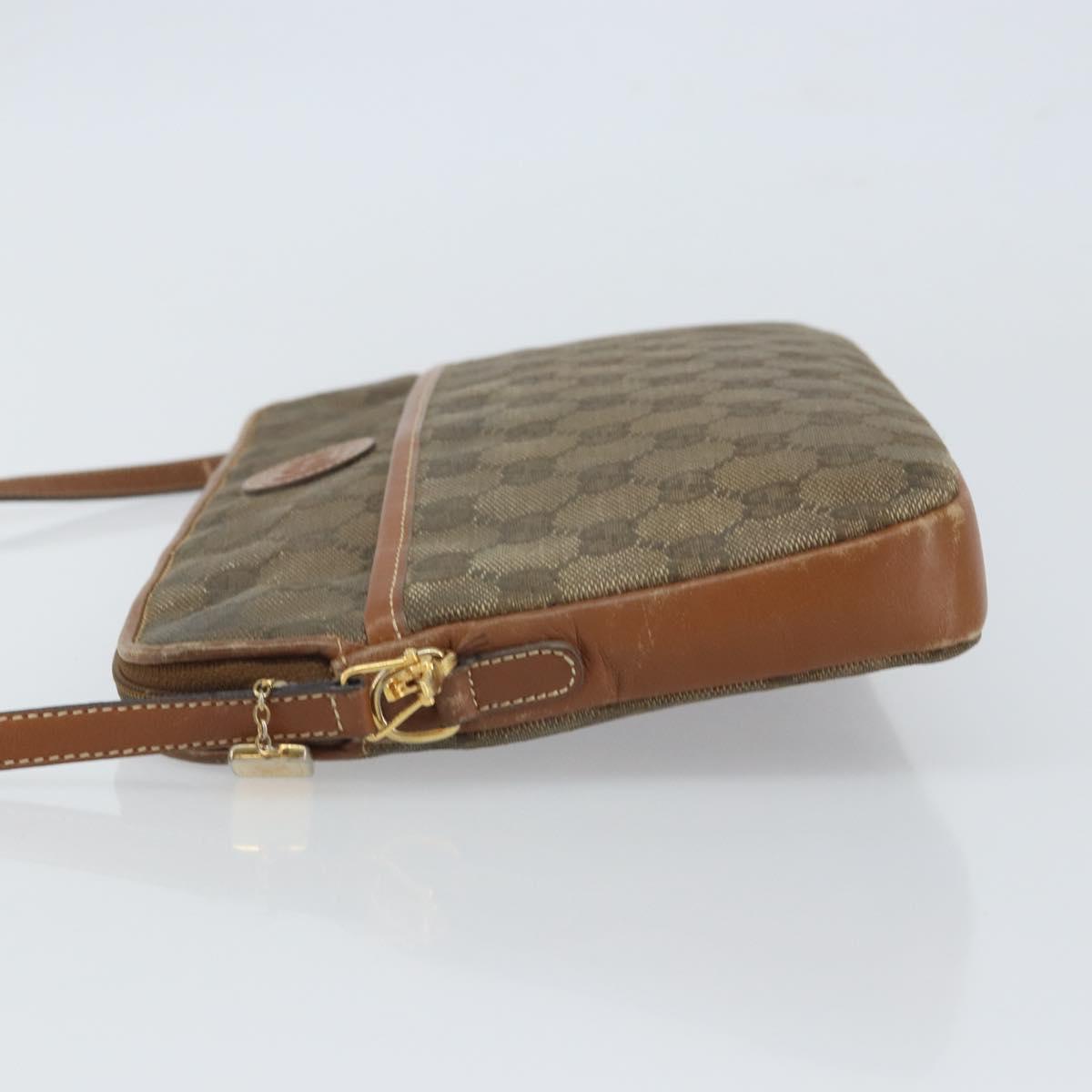 GUCCI GG Canvas Shoulder Bag Brown Gold Auth 162101