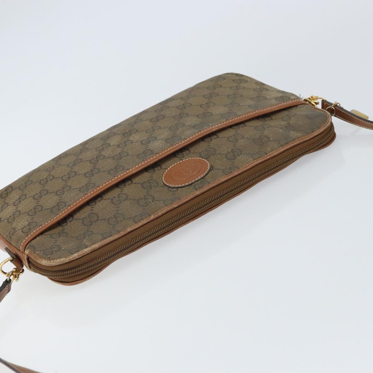 GUCCI GG Canvas Shoulder Bag Brown Gold Auth 162101