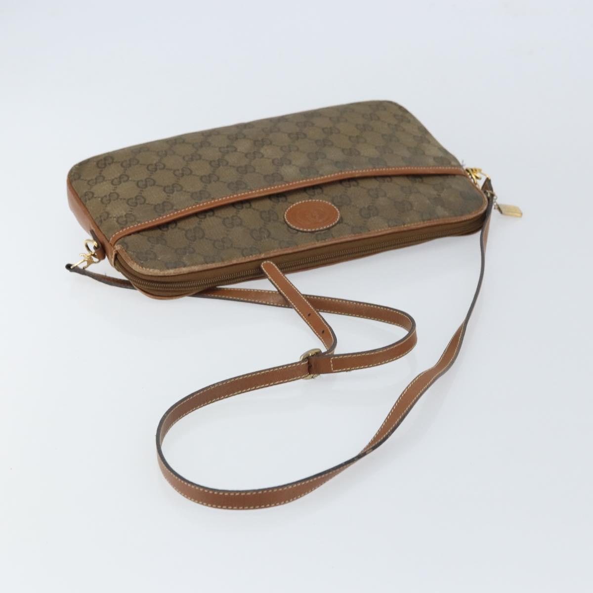 GUCCI GG Canvas Shoulder Bag Brown Gold Auth 162101