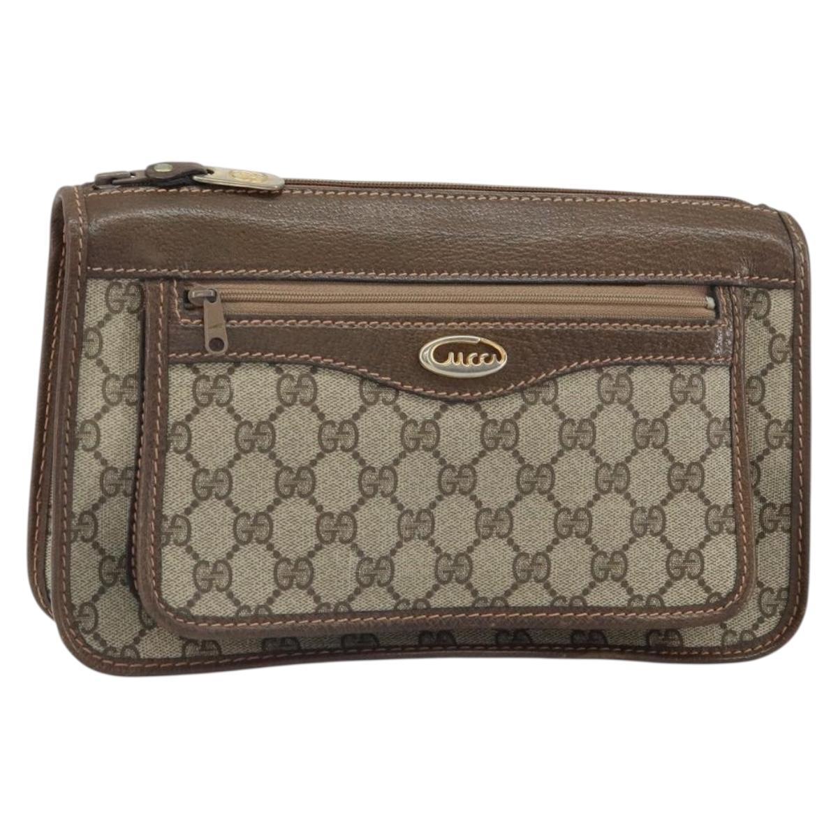 GUCCI GG Supreme Shoulder Bag PVC Beige Gold Auth 162102