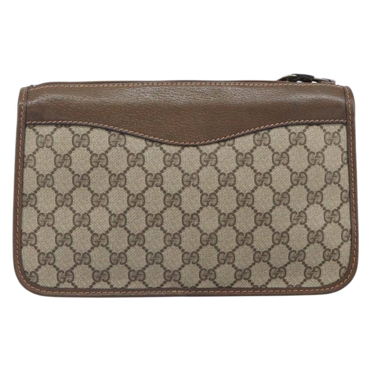 GUCCI GG Supreme Shoulder Bag PVC Beige Gold Auth 162102