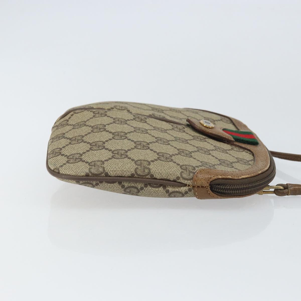 GUCCI GG Supreme Web Sherry Line Bag PVC Beige Gold 98 02 047 Auth 162105