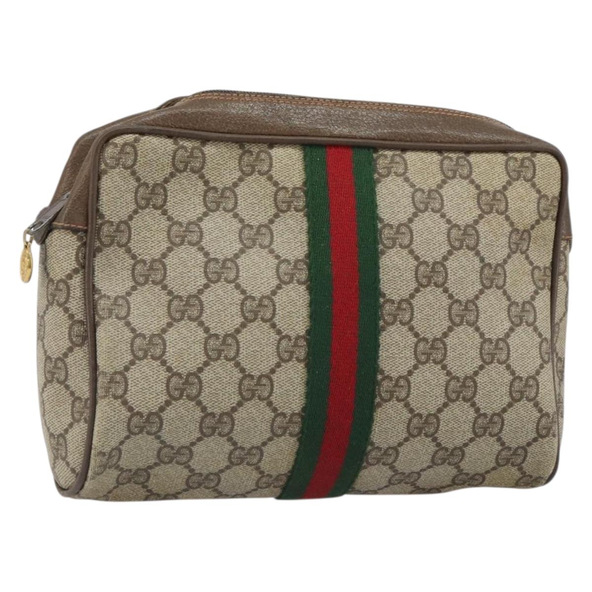 GUCCI GG Supreme Web Sherry Line Clutch Bag PVC Beige Gold 89 01 012 Auth 162106