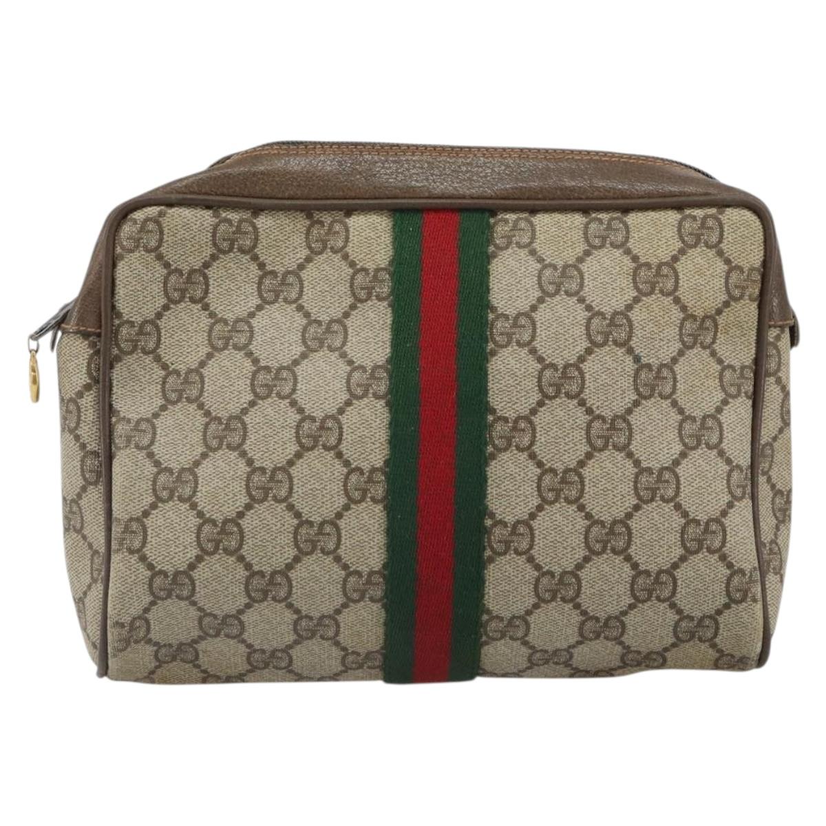 GUCCI GG Supreme Web Sherry Line Clutch Bag PVC Beige Gold 89 01 012 Auth 162106