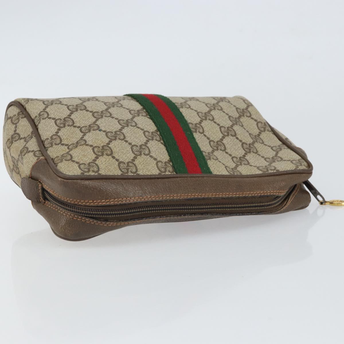 GUCCI GG Supreme Web Sherry Line Clutch Bag PVC Beige Gold 89 01 012 Auth 162106