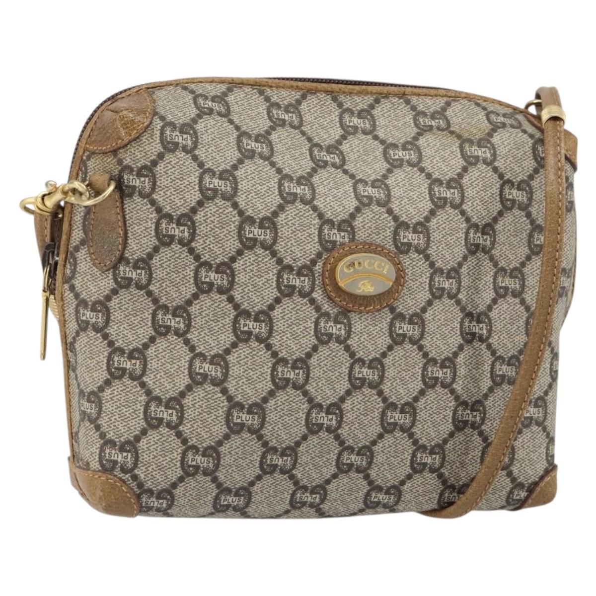 GUCCI GG Plus Supreme Shoulder Bag PVC Leather Beige Gold Auth 162109