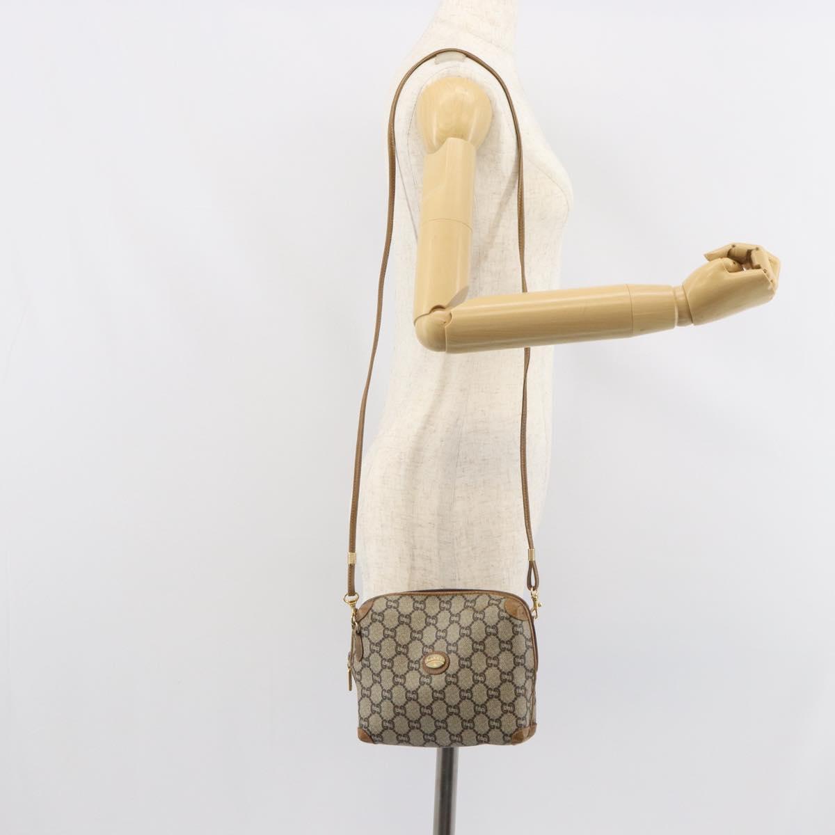 GUCCI GG Plus Supreme Shoulder Bag PVC Leather Beige Gold Auth 162109
