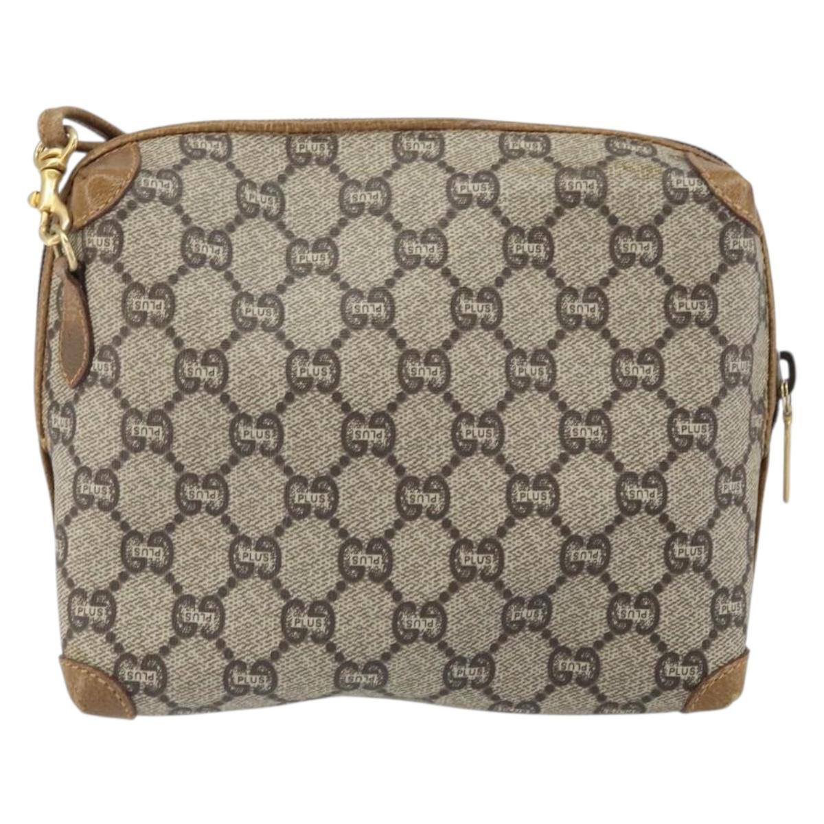 GUCCI GG Plus Supreme Shoulder Bag PVC Leather Beige Gold Auth 162109