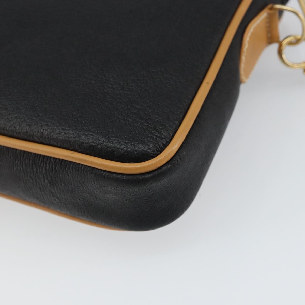 GUCCI Clutch Bag Leather Black Gold Auth 162110