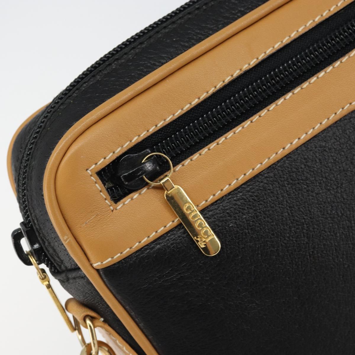 GUCCI Clutch Bag Leather Black Gold Auth 162110