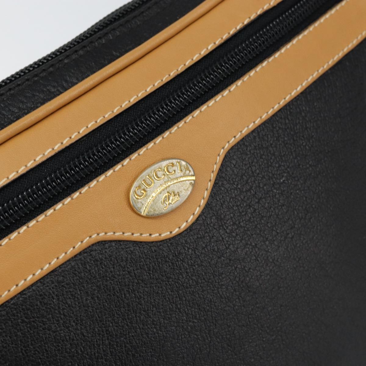 GUCCI Clutch Bag Leather Black Gold Auth 162110