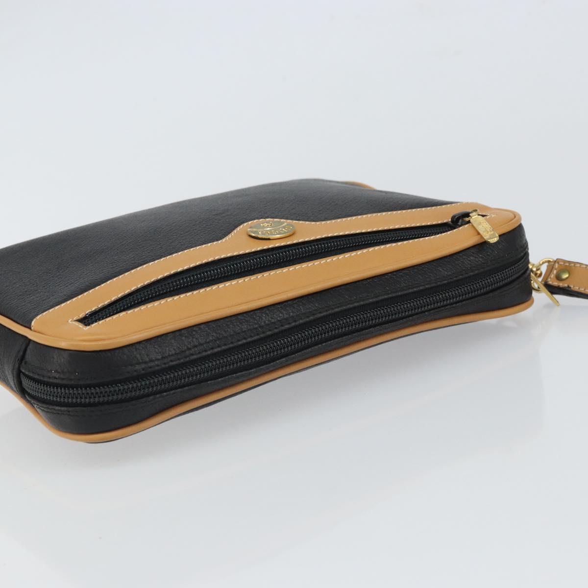GUCCI Clutch Bag Leather Black Gold Auth 162110