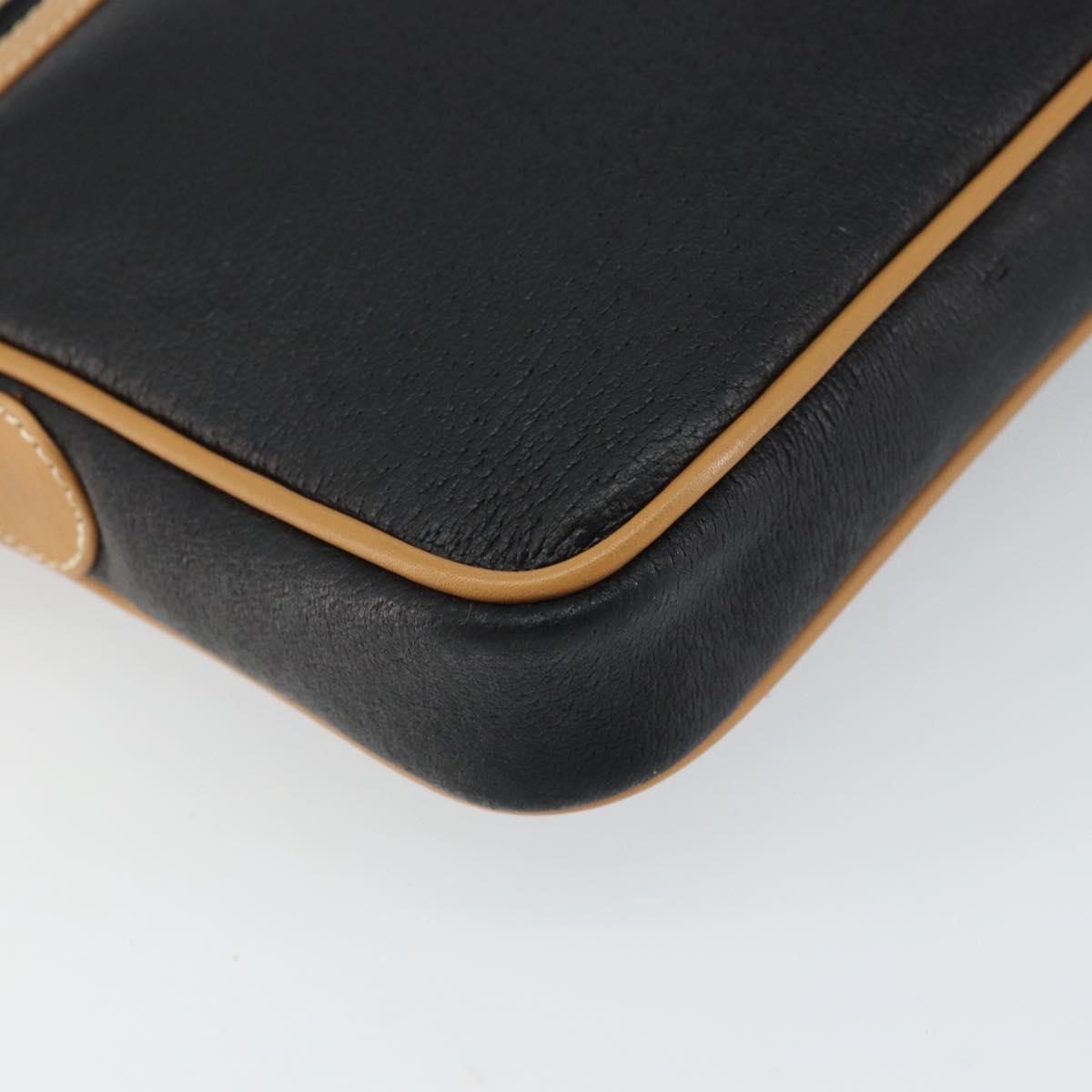 GUCCI Clutch Bag Leather Black Gold Auth 162110