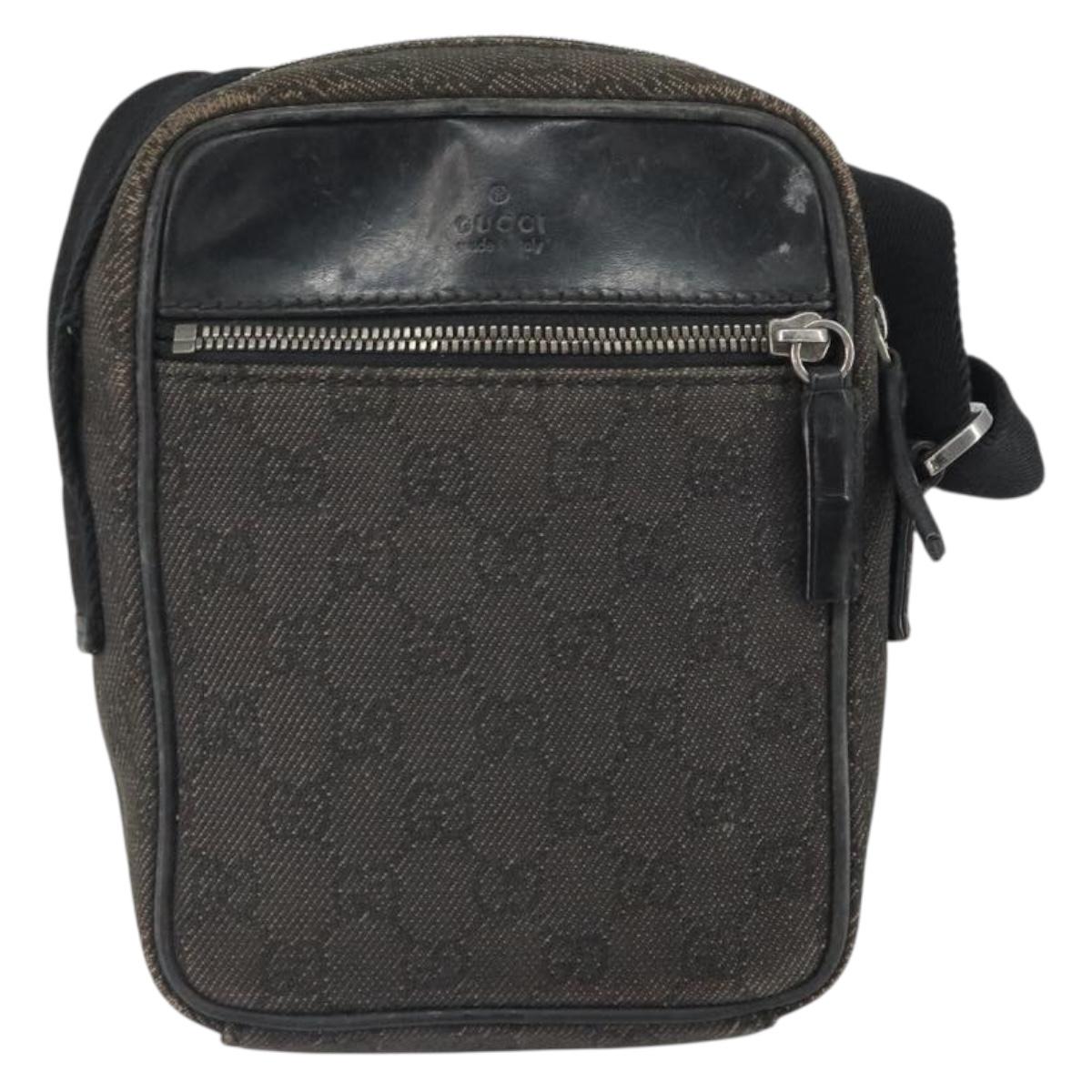 GUCCI GG Canvas Shoulder Bag Black Silver 101680 Auth 162111