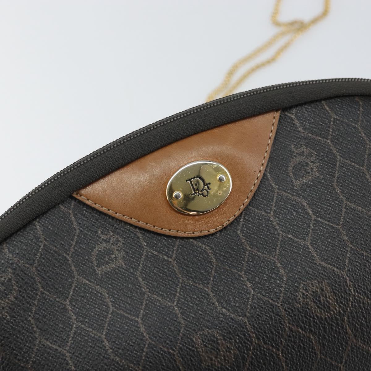 Christian Dior Honeycomb Canvas Shoulder Bag PVC Black Gold Auth 162116