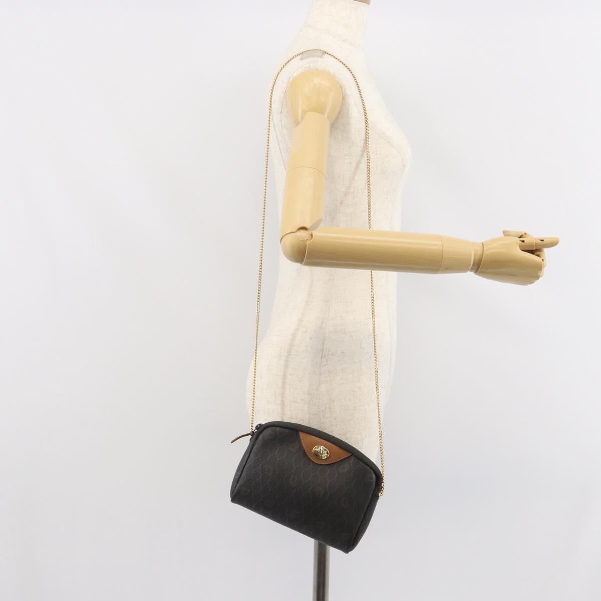 Christian Dior Honeycomb Canvas Shoulder Bag PVC Black Gold Auth 162116