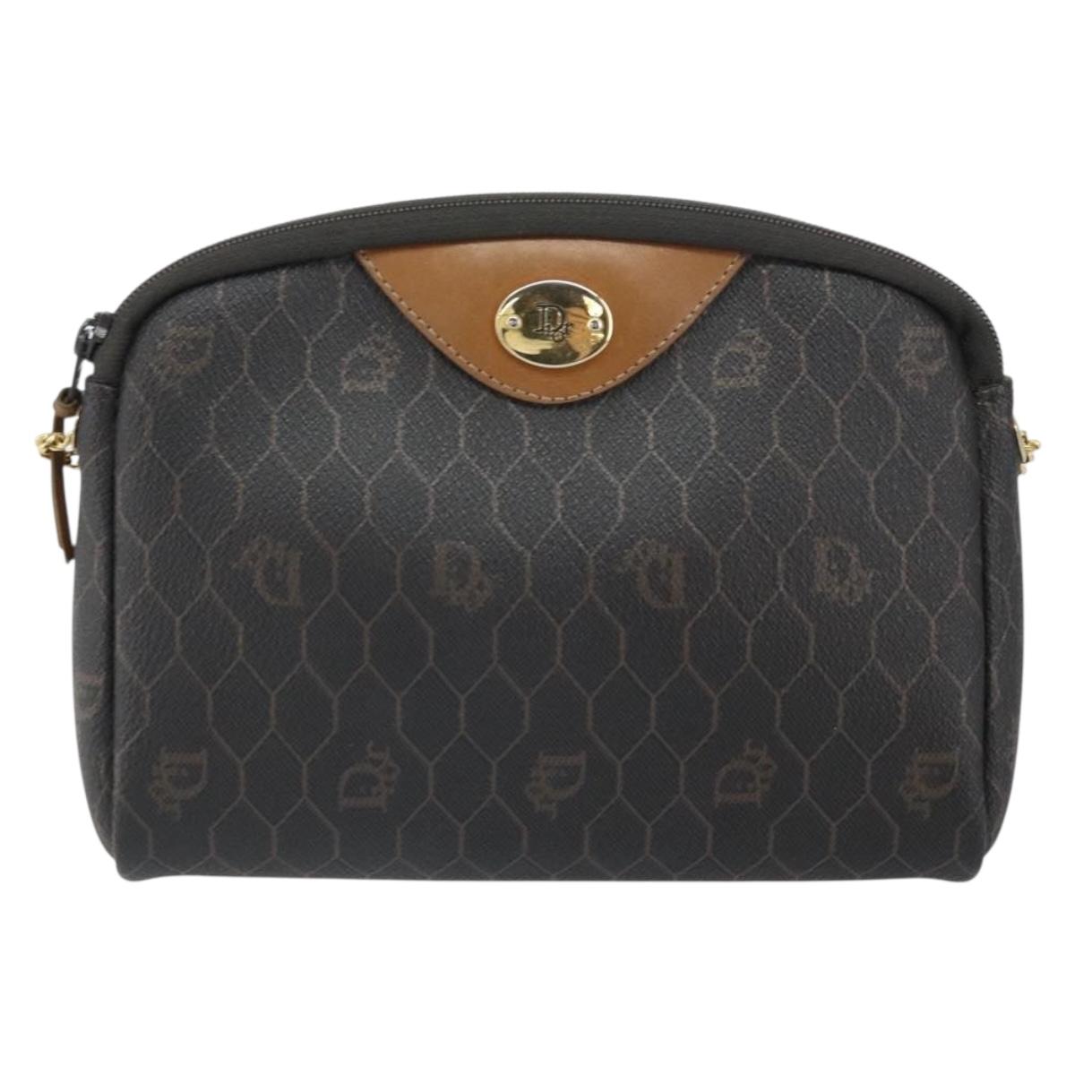 Christian Dior Honeycomb Canvas Shoulder Bag PVC Black Gold Auth 162116