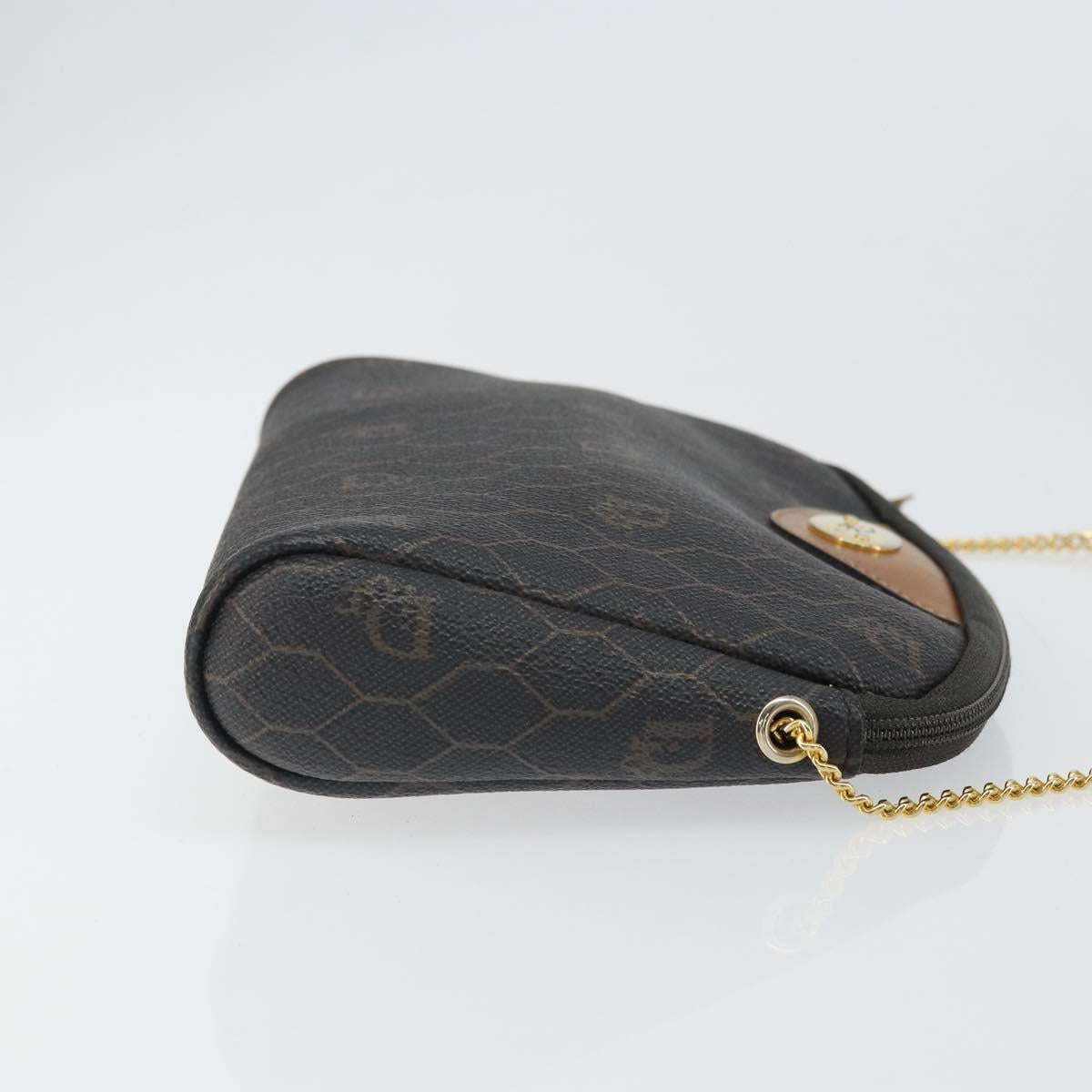 Christian Dior Honeycomb Canvas Shoulder Bag PVC Black Gold Auth 162116