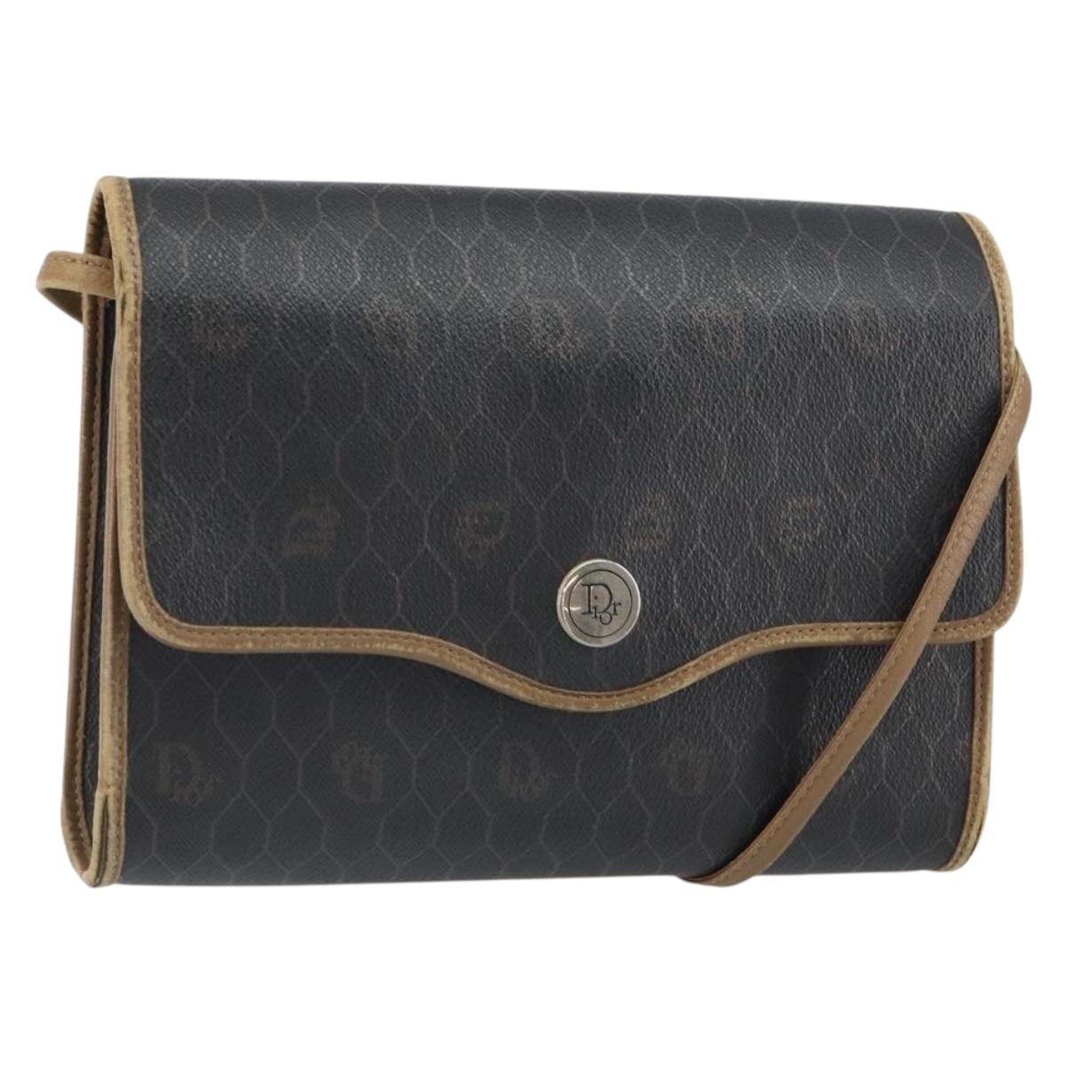 Christian Dior Honeycomb Canvas Shoulder Bag PVC Black Auth 162117