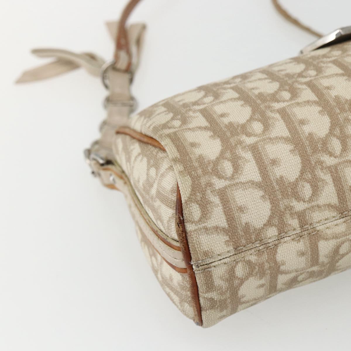 Christian Dior Trotter Canvas Shoulder Bag PVC Beige Silver Auth 162118