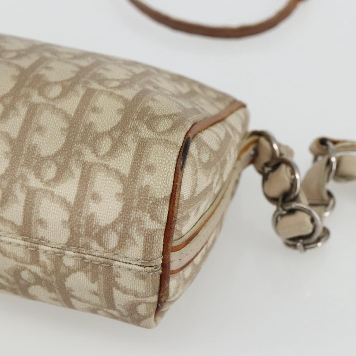 Christian Dior Trotter Canvas Shoulder Bag PVC Beige Silver Auth 162118