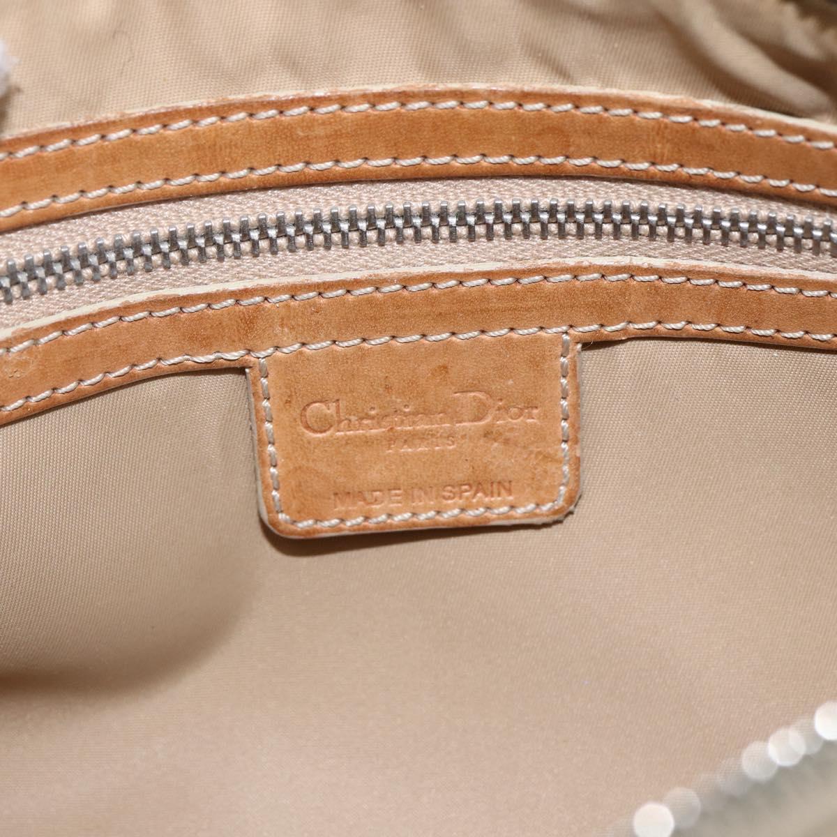 Christian Dior Trotter Canvas Shoulder Bag PVC Beige Silver Auth 162118